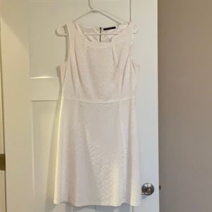Tahari dress, white, unusual neckline and A line skirt.  Size 10, hardly worn